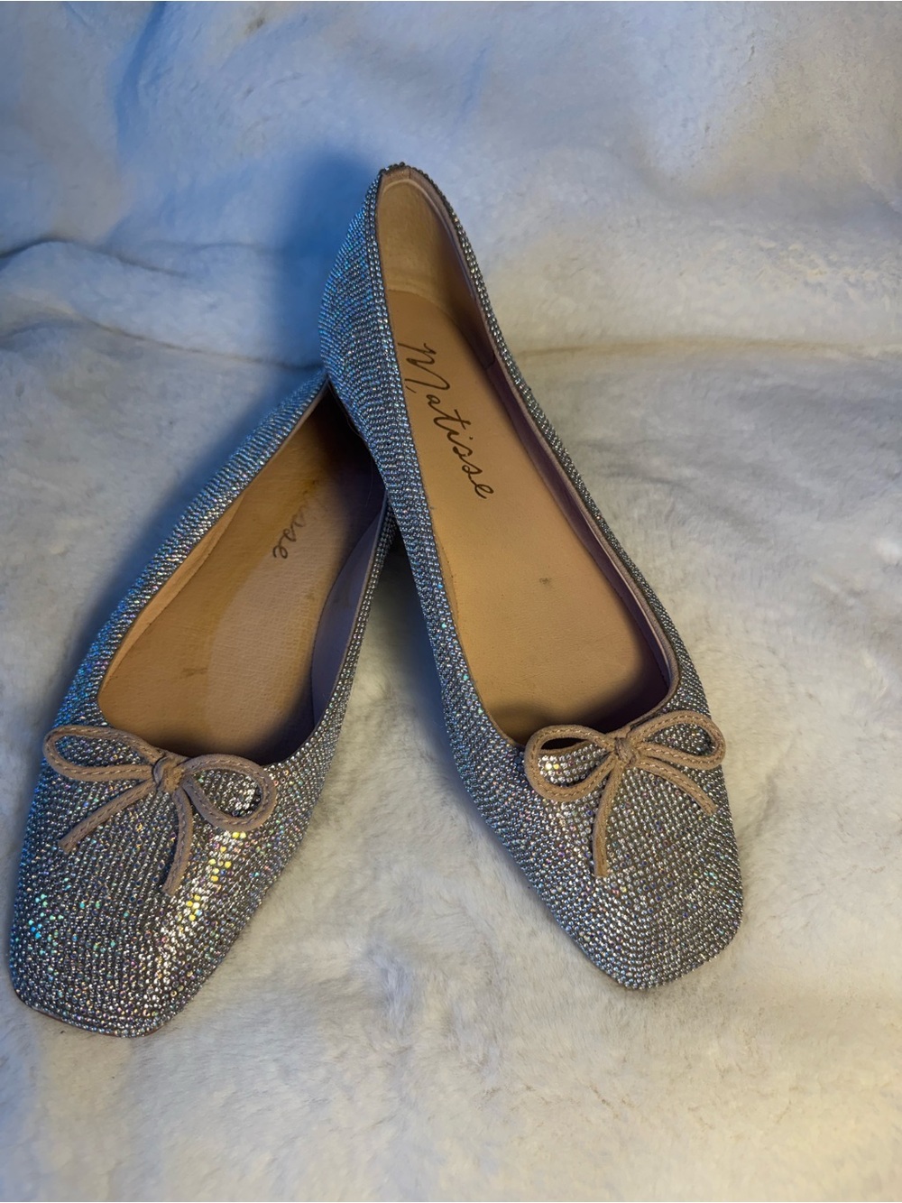 Matisse Silver and Rose Color Sparkle Ballet Flats with Bush Bow Size 10